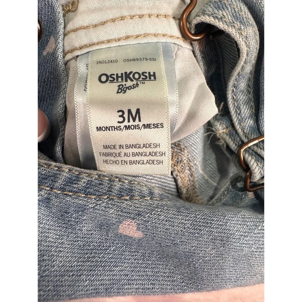 OshKosh B'gosh Denim Overalls 3M Blue Pink‎ Heart Print Vestbak Baby Girl